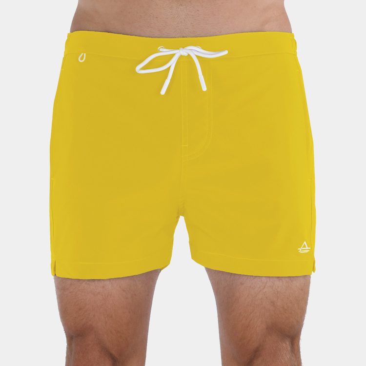 Yellow Swim Trunks: 3 inch inseam