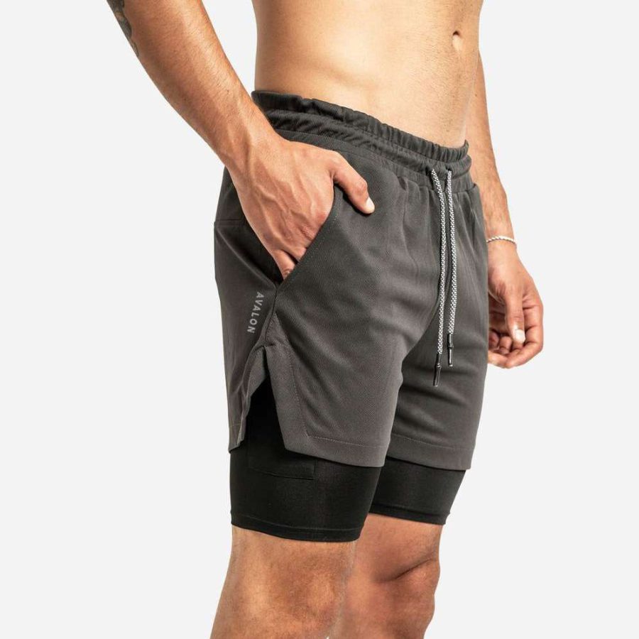 Avalon: Hybrid Gym Shorts with Compression Liner in Grey 02