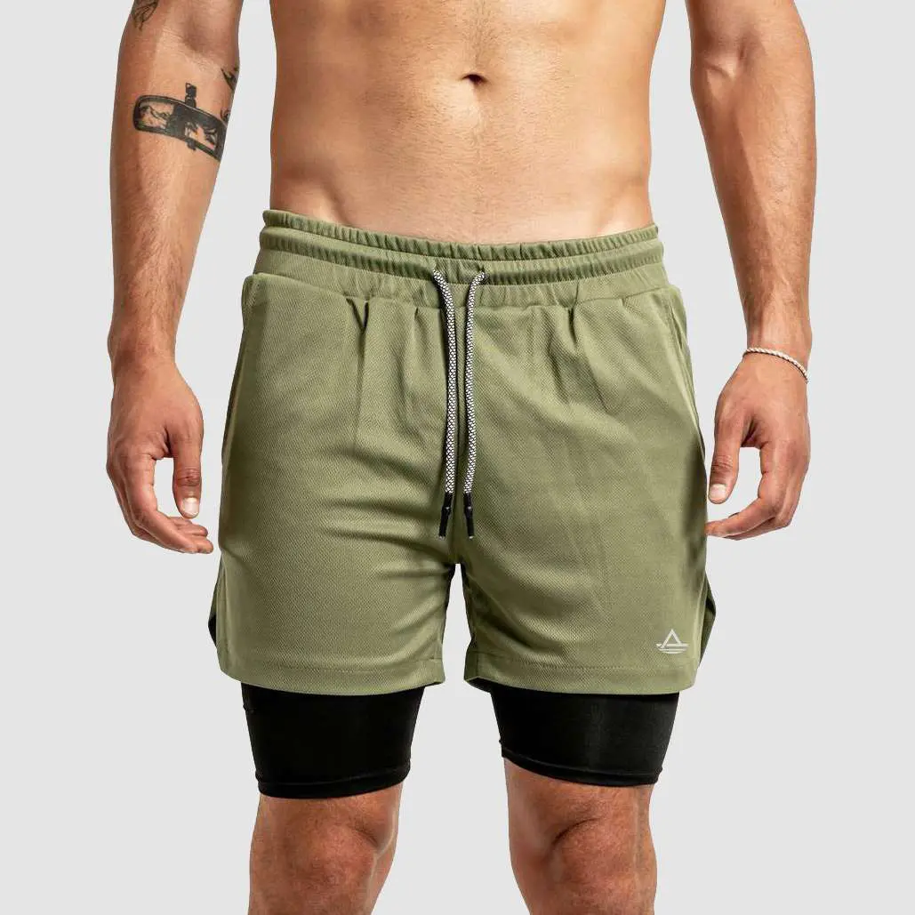 Gym Shorts with Compression Liner (Green): The Hybrid Short by Avalon