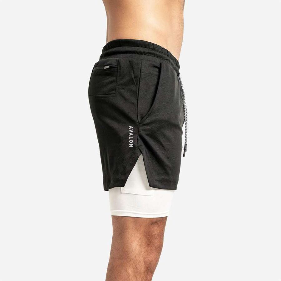 Hybrid Men's Gym Shorts with compression liner in black - 02