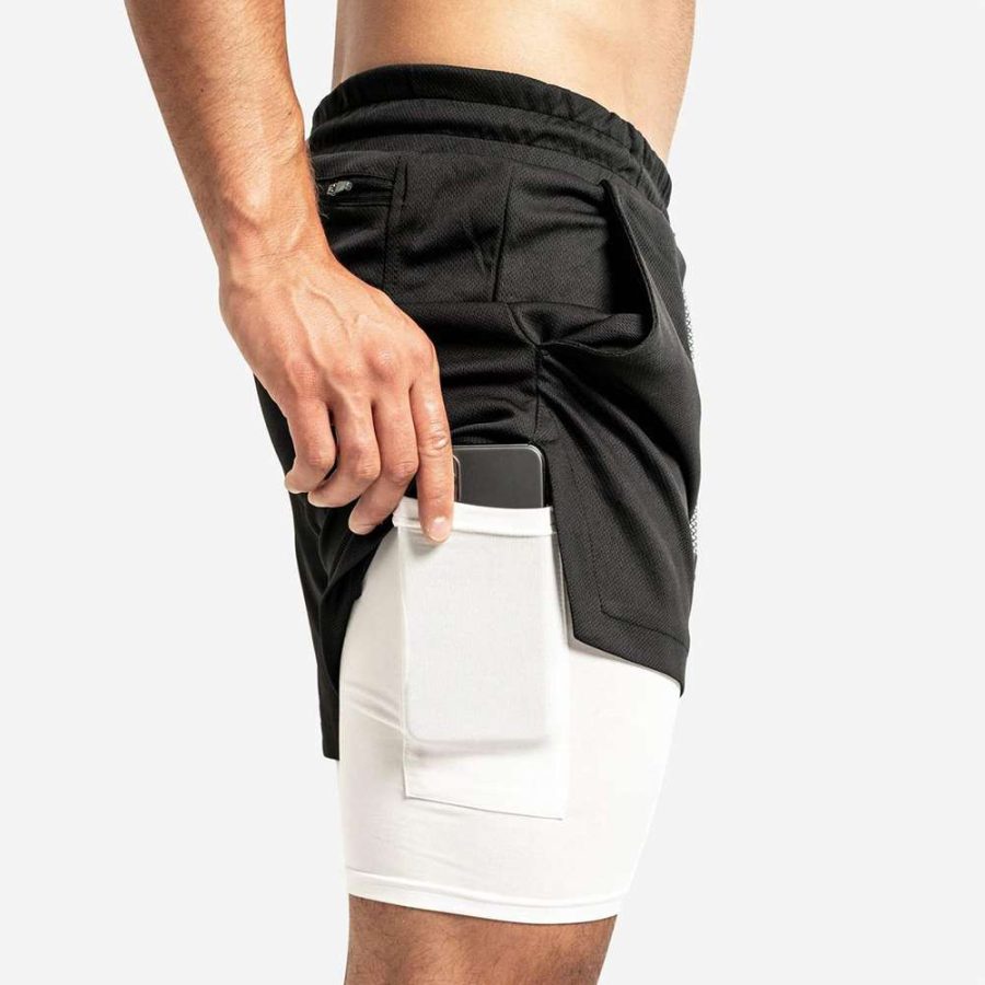 Hybrid Men's Gym Shorts with compression liner in black - 04