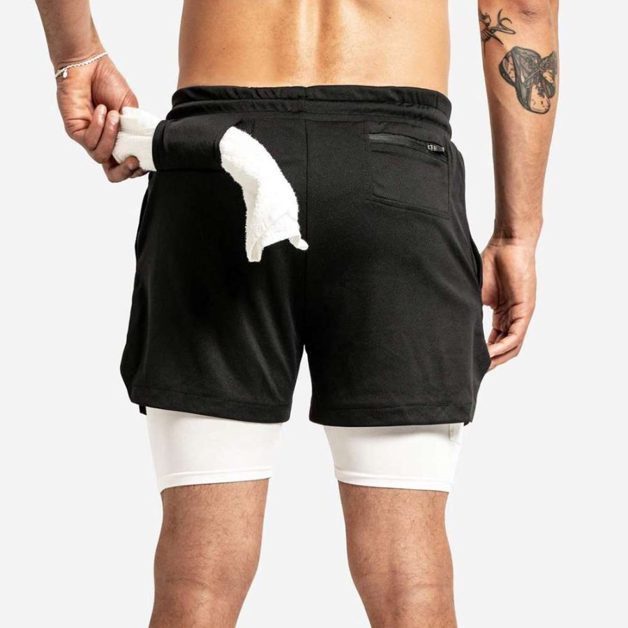 Hybrid Men's Gym Shorts with compression liner in black - 05