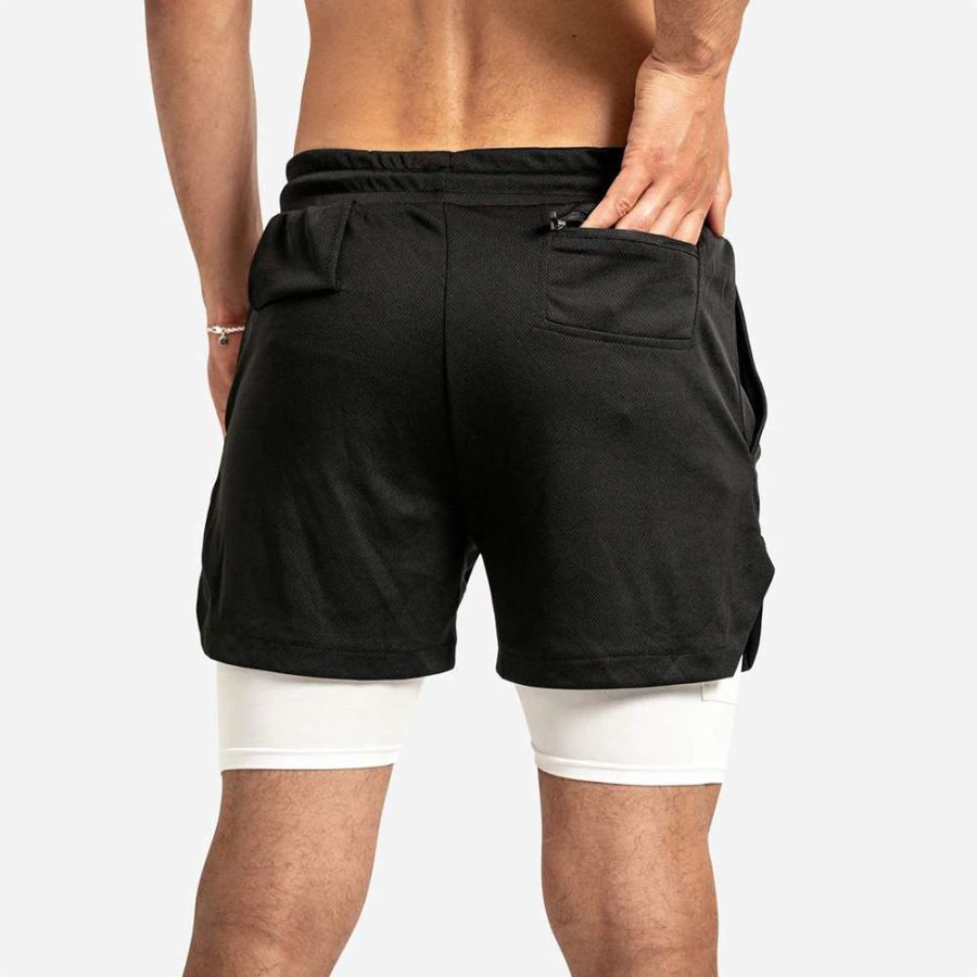 Hybrid Men's Gym Shorts with compression liner in black - 06