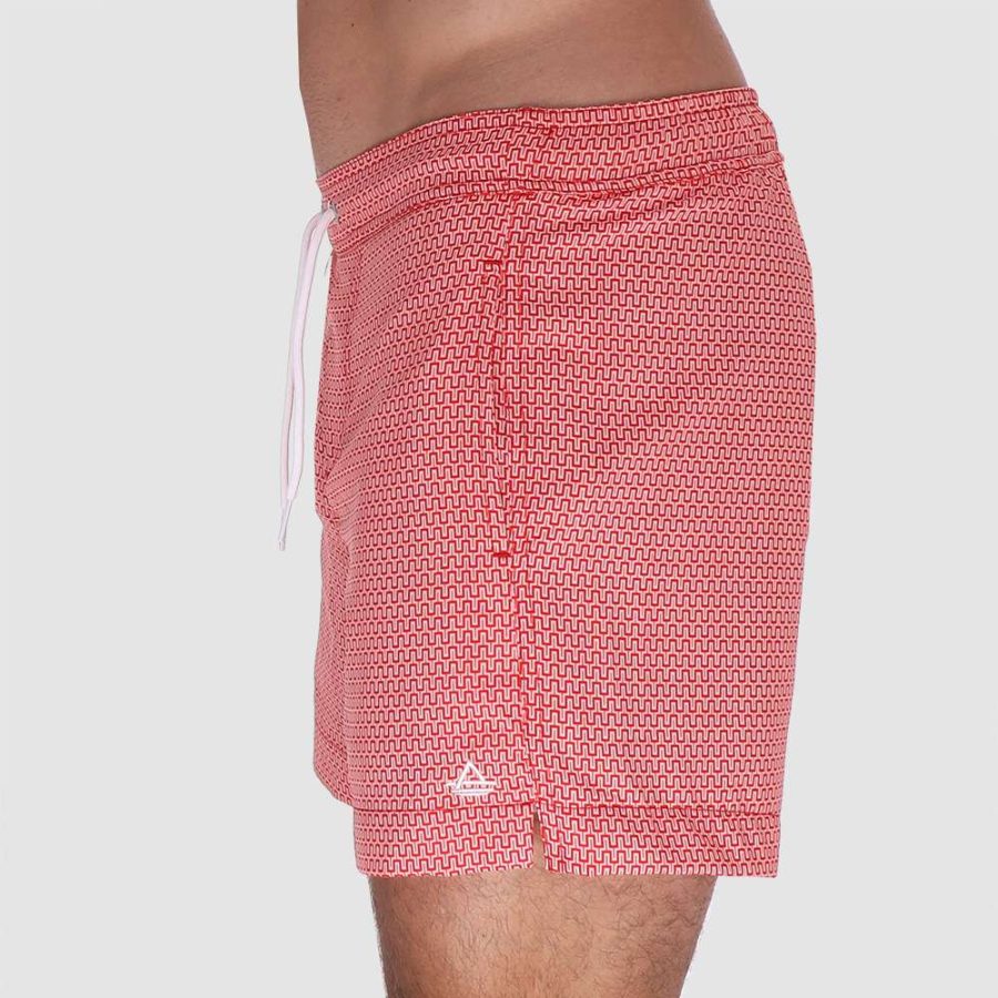 Mavericks: Men's 2 in 1 compression lined swim trunks in Geo Red 05