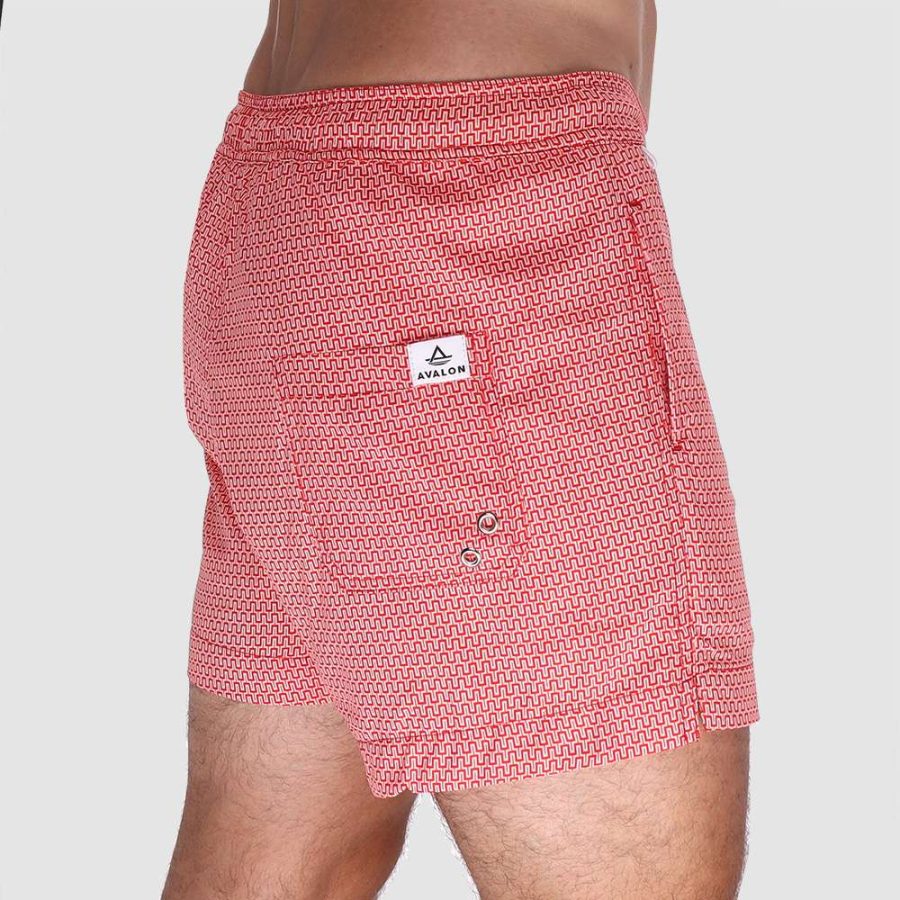 Mavericks: Men's 2 in 1 compression lined swim trunks in Geo Red 07