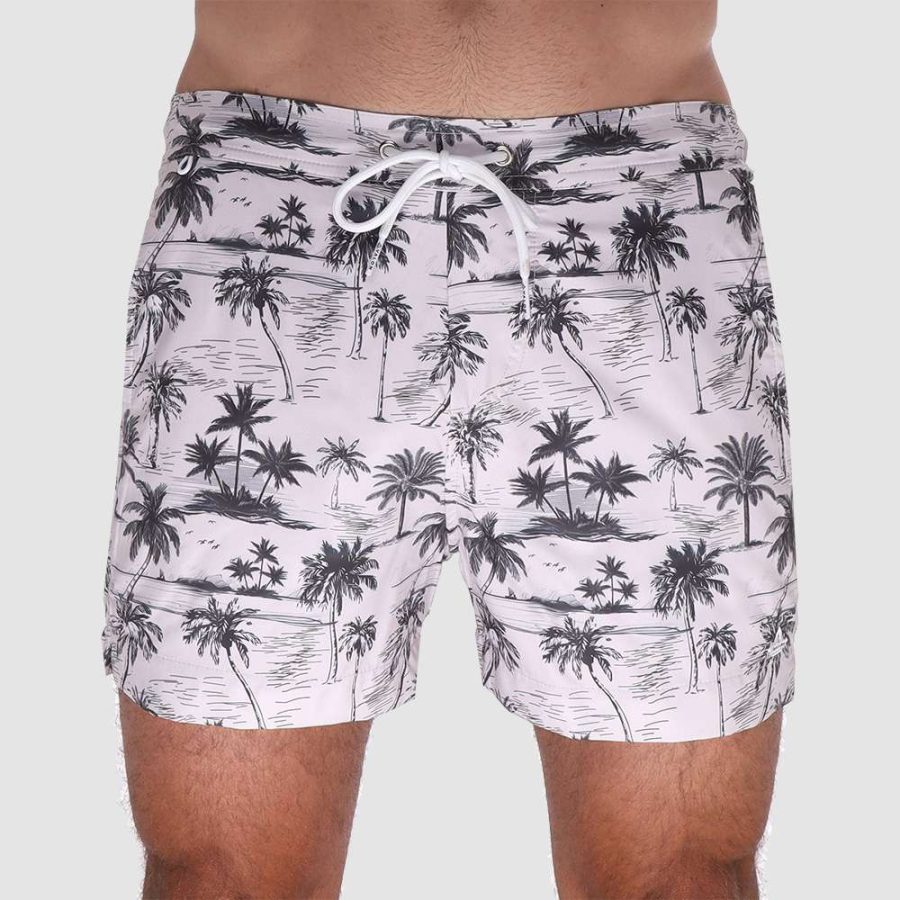 Men's 2 in 1 Swim Shorts with Boxer Brief Liner: Mavericks Palms Print 01