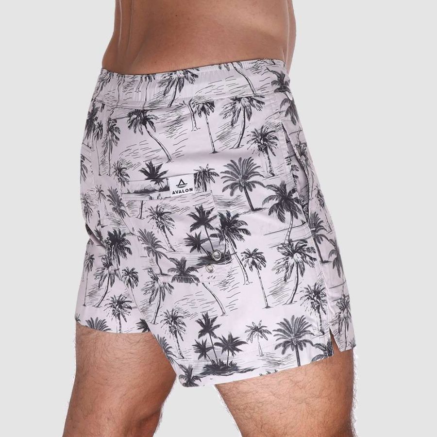 Men's 2 in 1 Swim Shorts with Boxer Brief Liner: Mavericks Palms Print 06