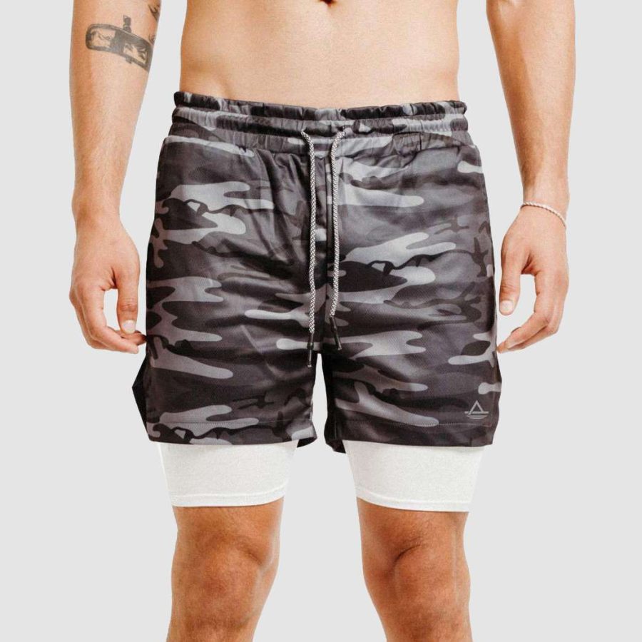 Men's Camo Gym Short with Compression Liner 01