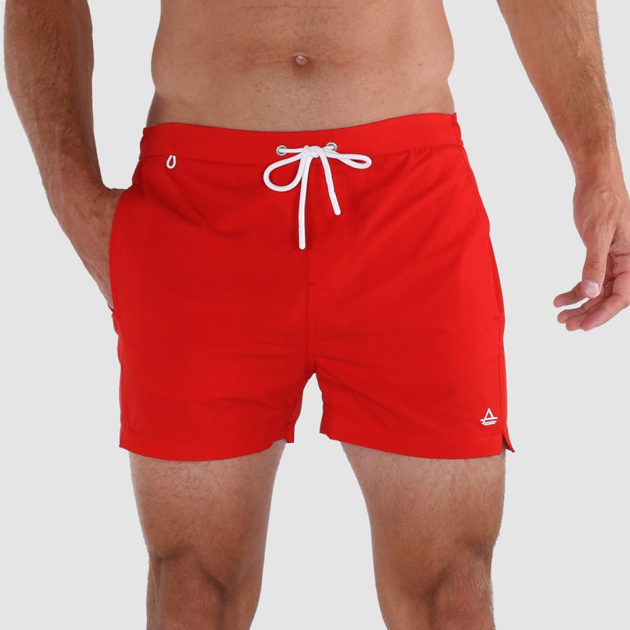 mens 3 inch inseam short swim trunks: Avalon Classics in Red 03
