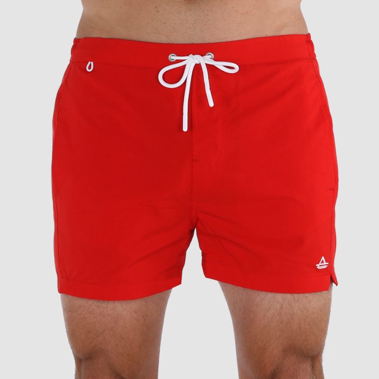 mens 3 inch inseam short swim trunks: Avalon Classics in Red