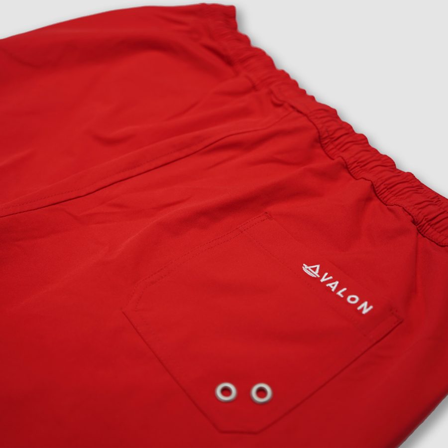 mens 3 inch inseam short swim trunks: Avalon Classics in Red 07