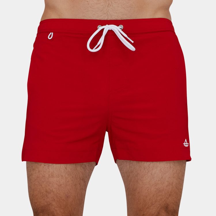 Mens 3 inch inseam short swim trunks: Red