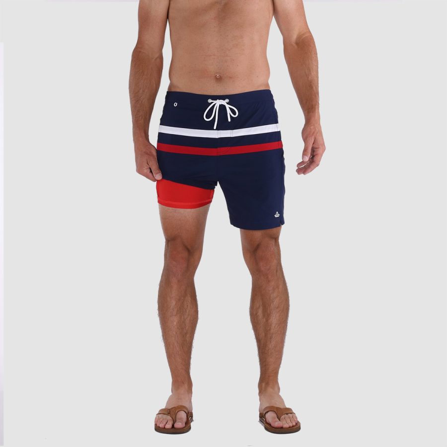 Men's 6" Inseam Swim Trunks with Compression Liner: Avalon Classics in Navy 02