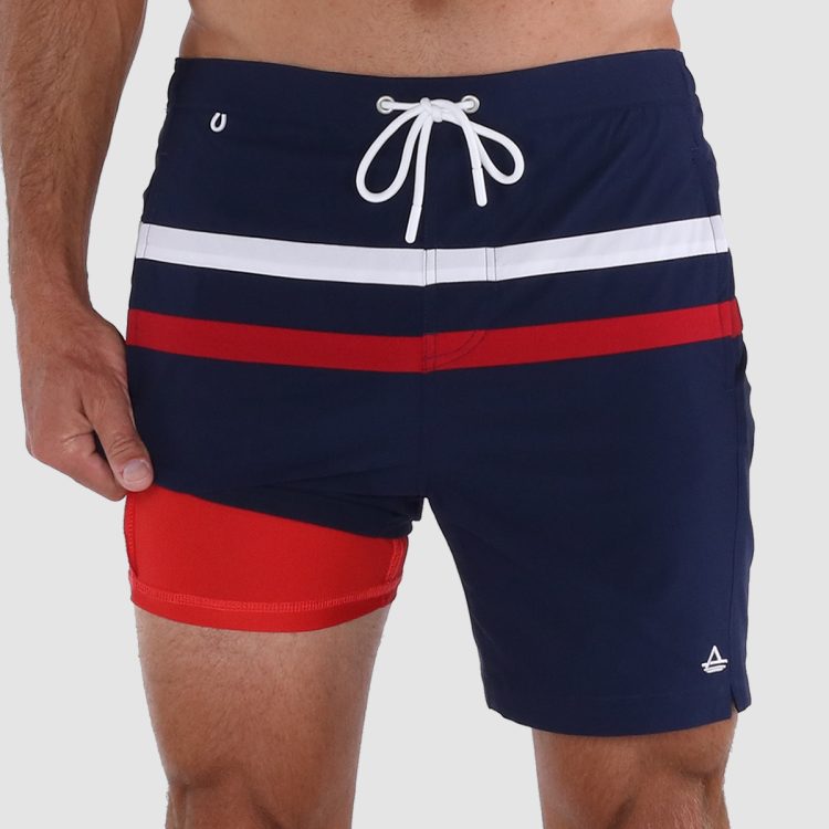 Men's 6" Inseam Swim Trunks with Compression Liner: Avalon Classics in Navy