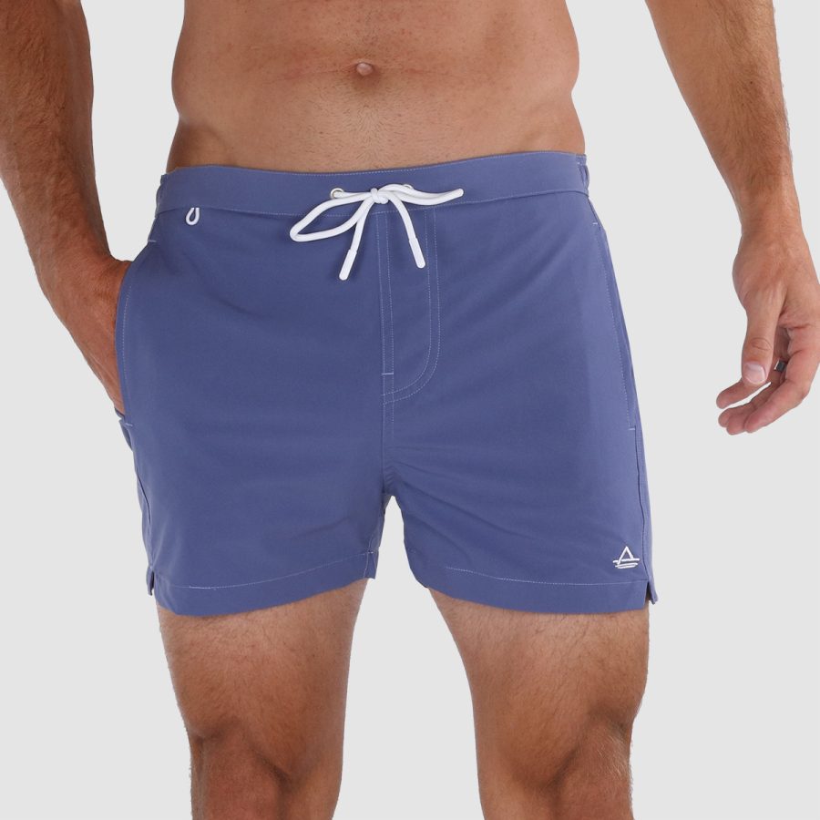 Short length 3 inch inseam swim trunks: Avalon Classics Stone Blue 03