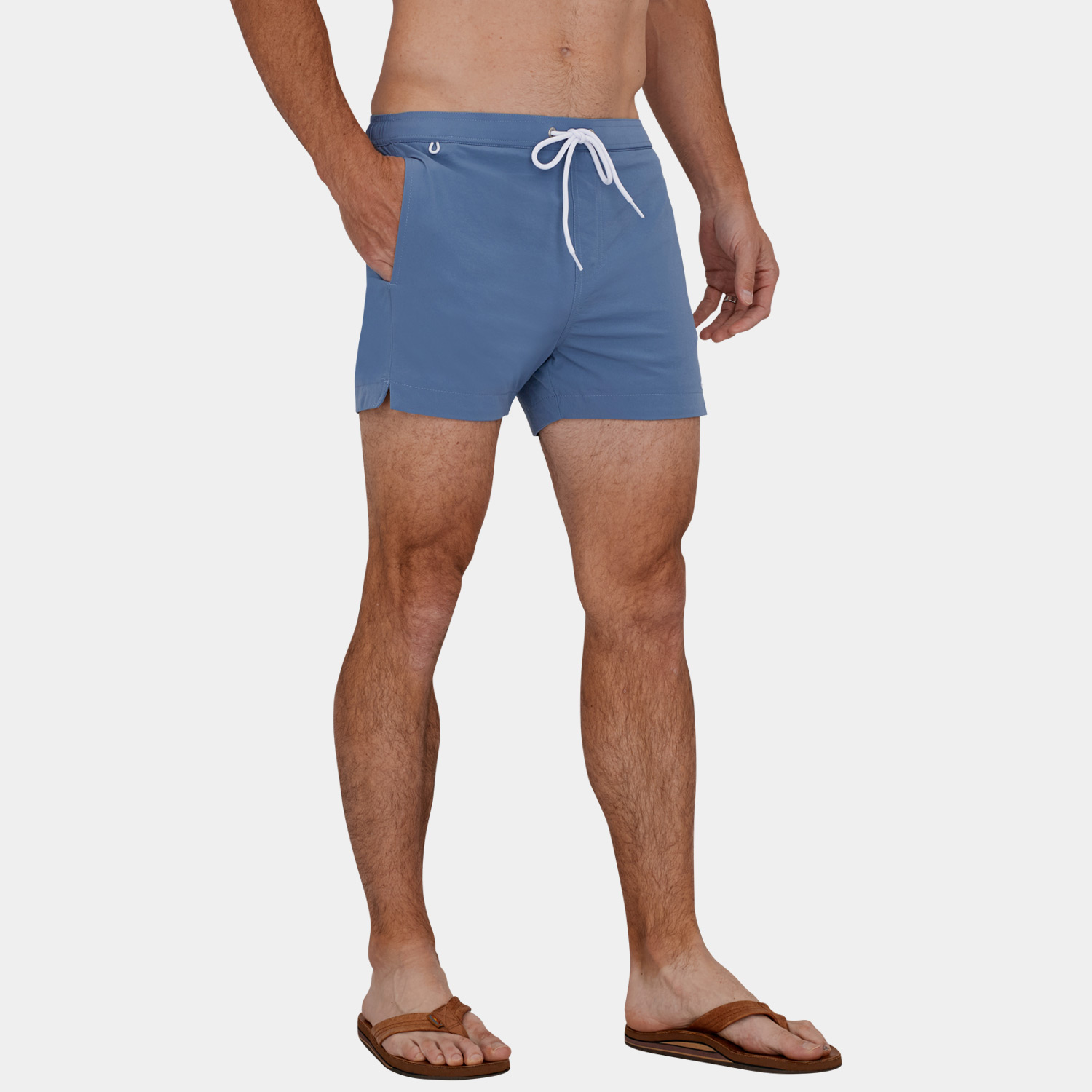 Short Length 3 Inch Inseam Swim Trunks: Blue - 02