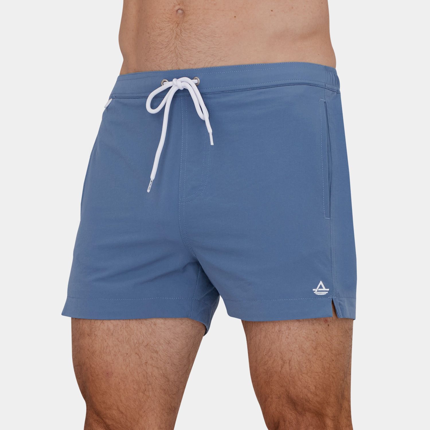 Short Length 3 Inch Inseam Swim Trunks: Blue - 03