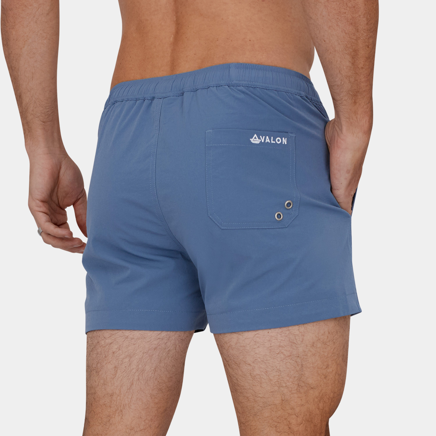 Short Length 3 Inch Inseam Swim Trunks: Blue - 05