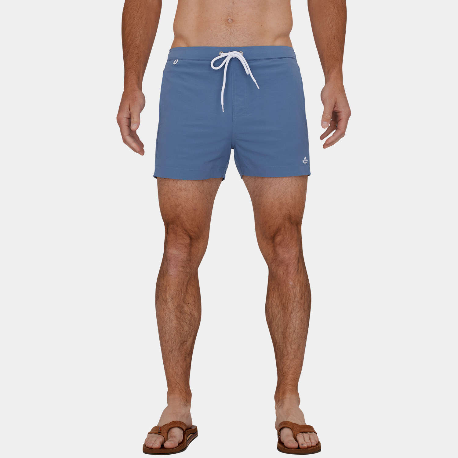 Short Length 3 Inch Inseam Swim Trunks: Blue - 08