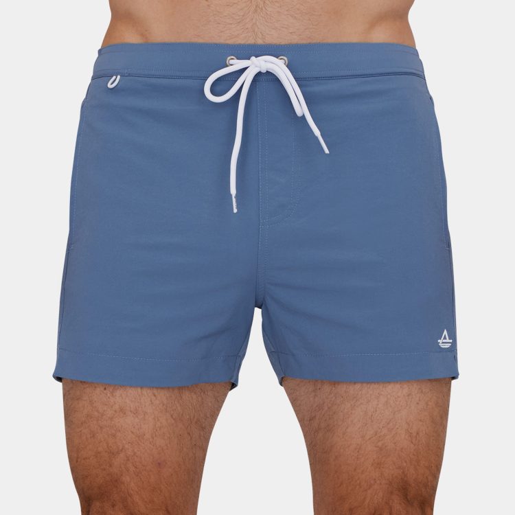 Short Length 3 Inch Inseam Swim Trunks: Blue