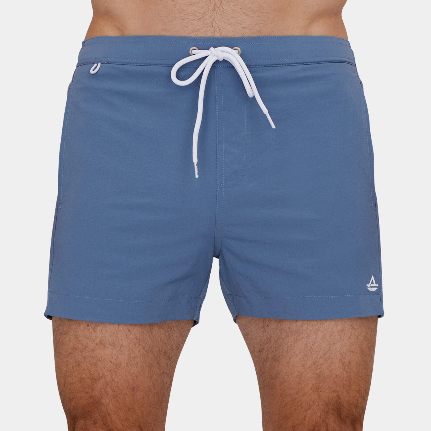 Short Length 3 Inch Inseam Swim Trunks: Blue