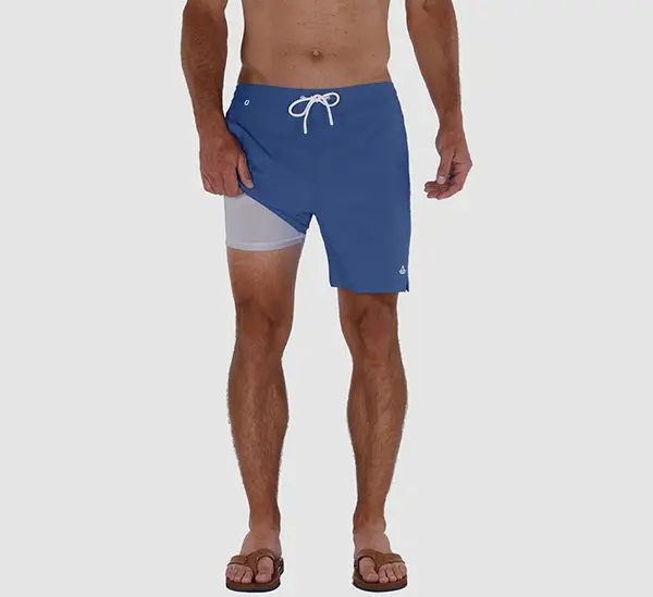 Men's 6 Inch Inseam Swim Trunks with Compression Liner: Stone Blue