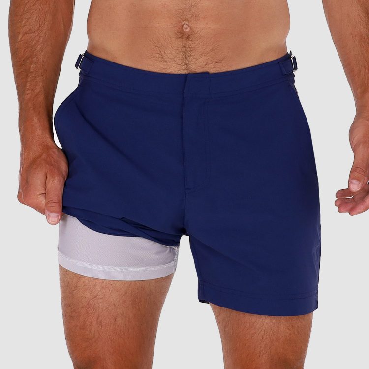 Men's Swim Trunks with Compression Liner: Navy Blue