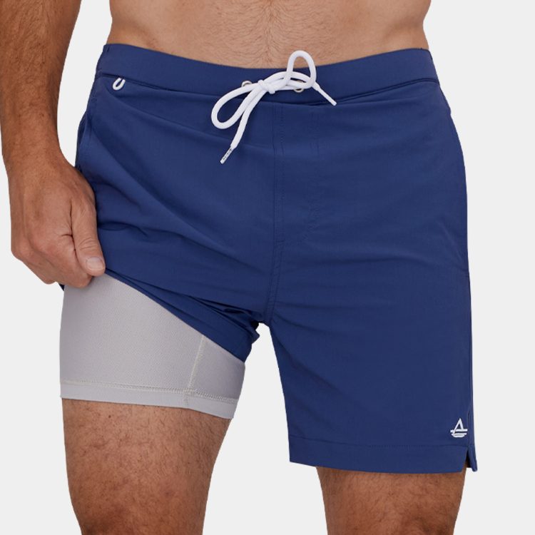 Mens Compression Lined Swim Trunks: Blue