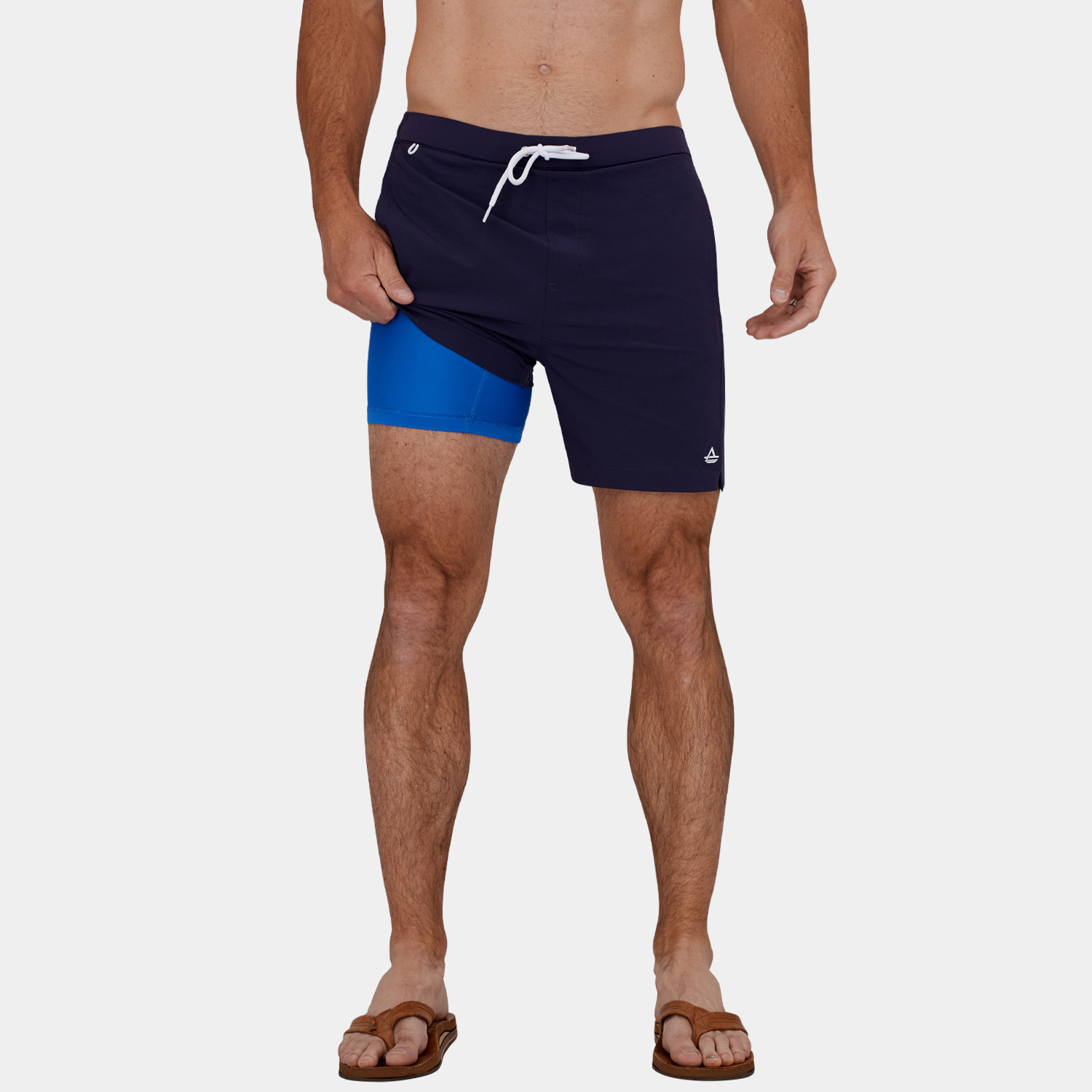 Swim Trunks with Compression Liner: Navy Blue - 08
