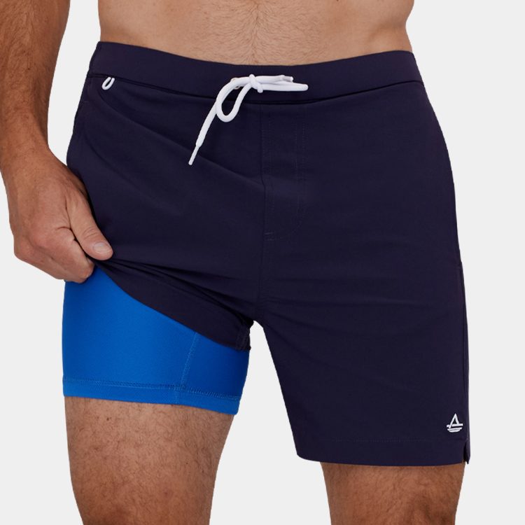 Swim Trunks with Compression Liner: Navy Blue