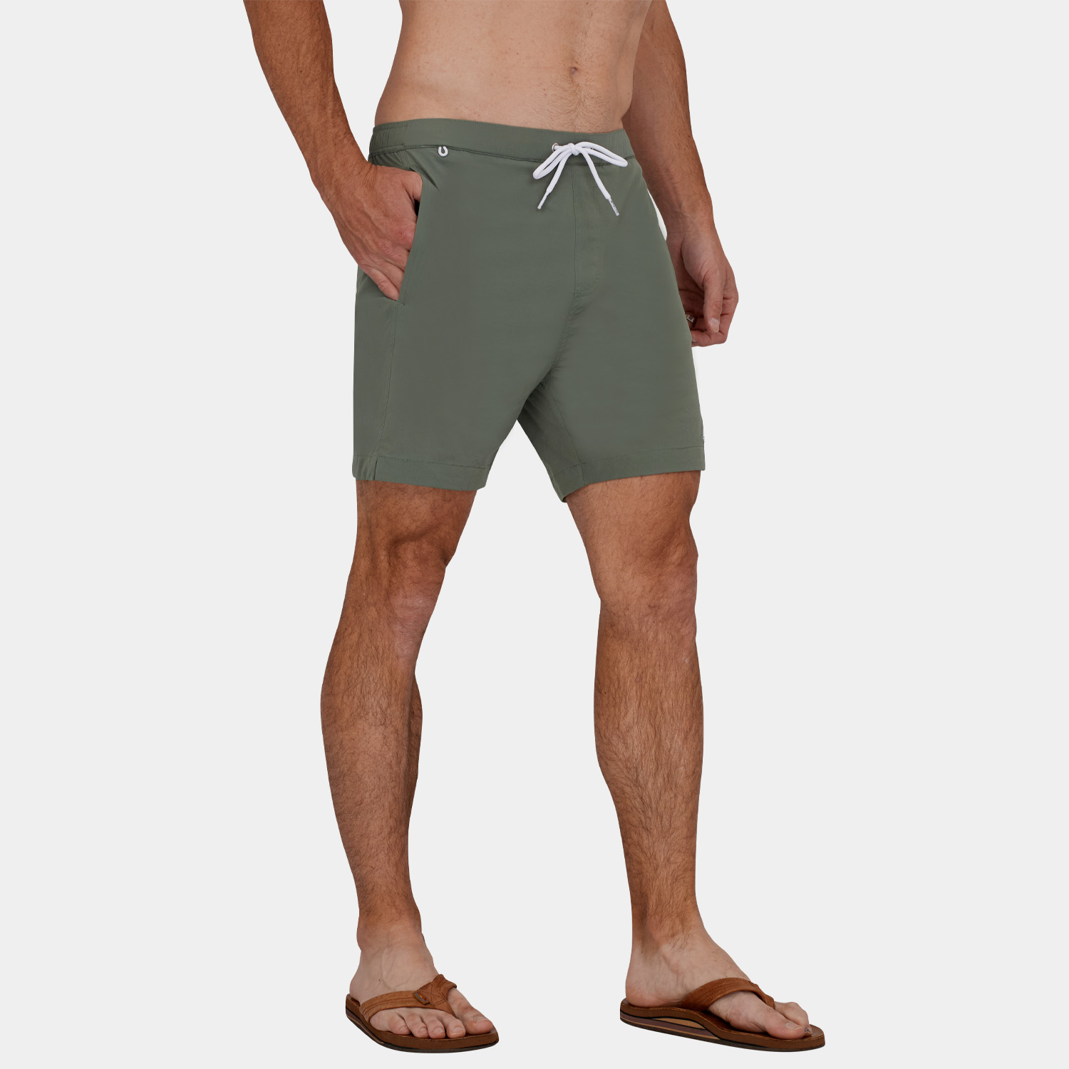 Swim Trunks with Compression Liner: Sage Green - 07