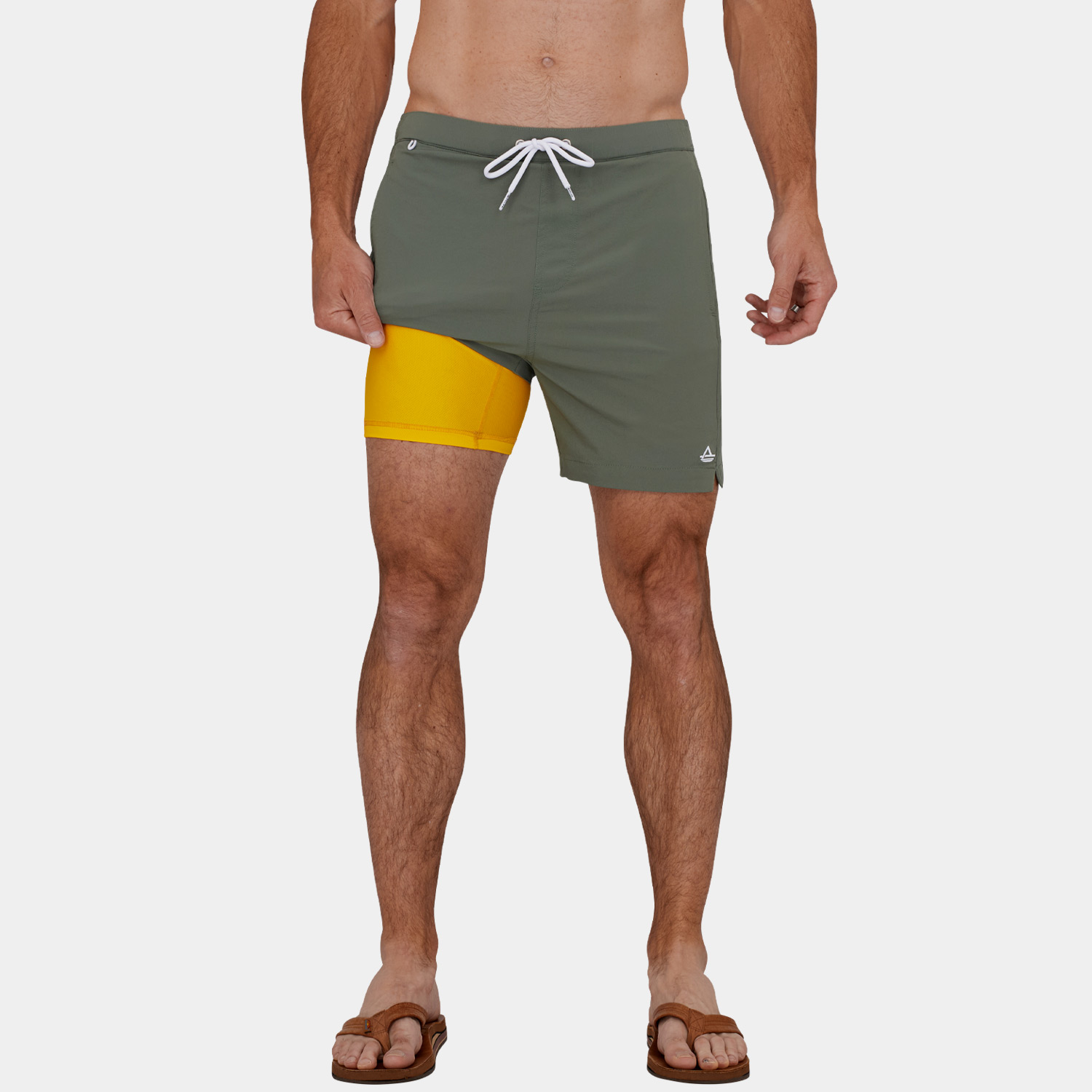 Swim Trunks with Compression Liner: Sage Green - 08