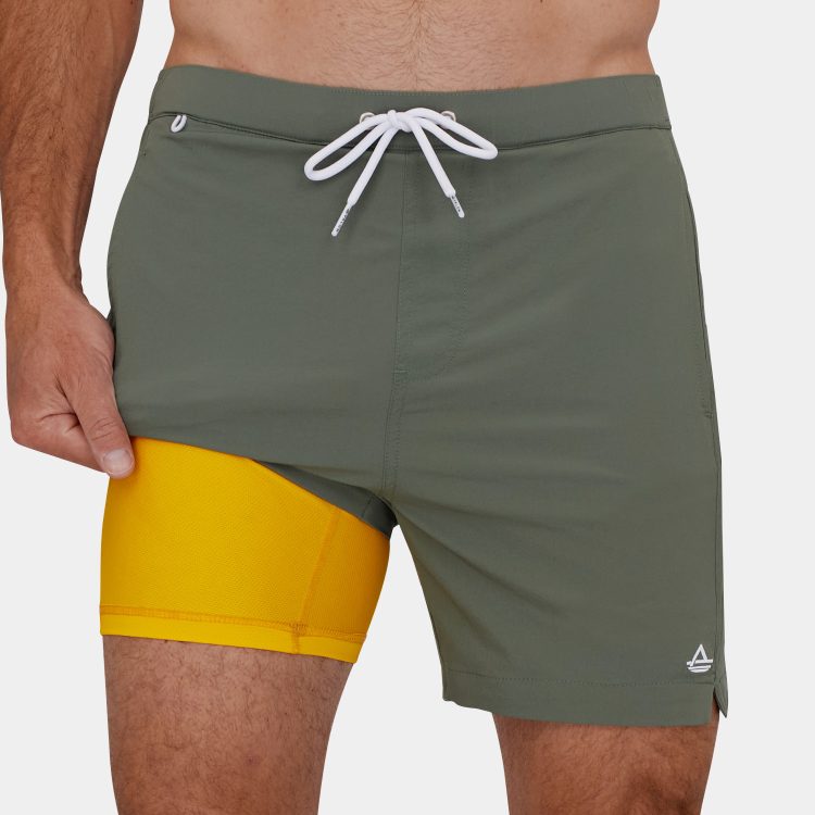 Swim Trunks with Compression Liner: Sage Green