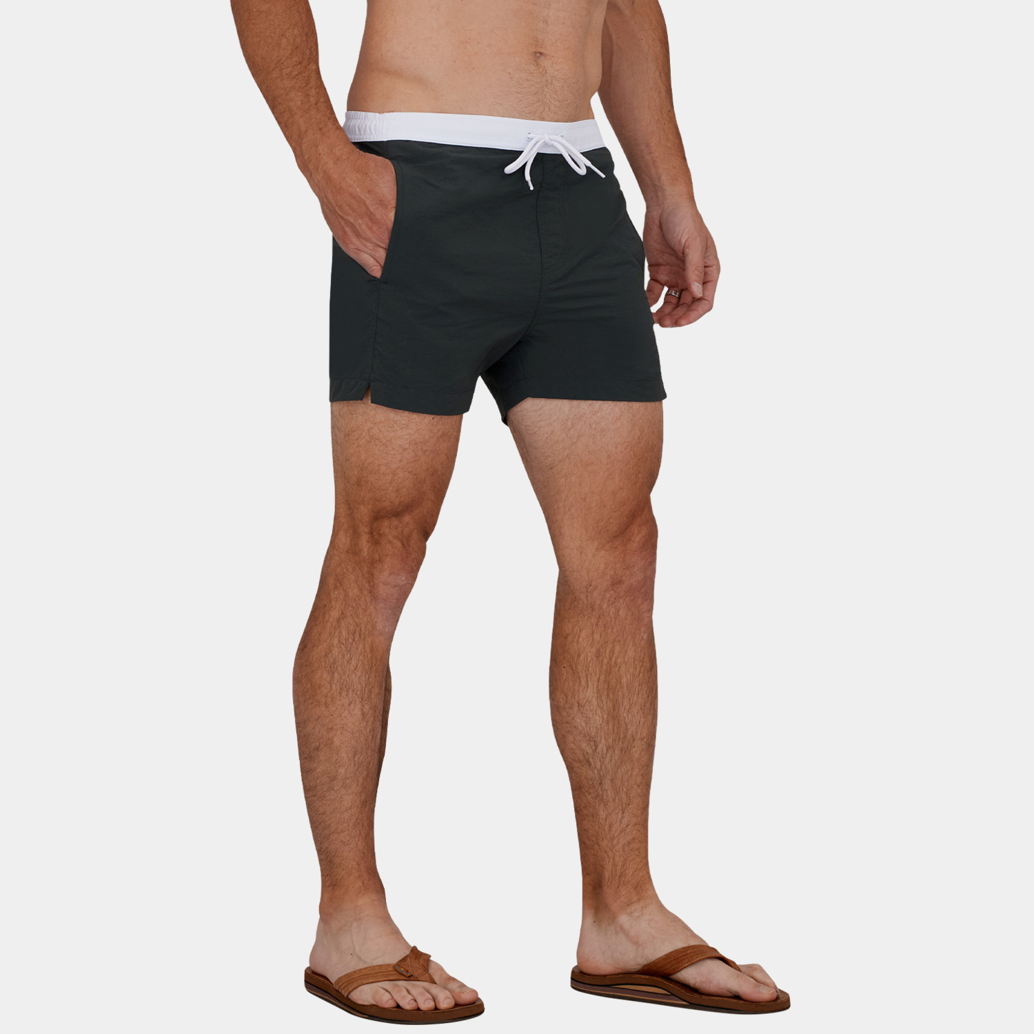 Mens Short Length X-Slim Fit Swim Trunks: Charcoal - 02