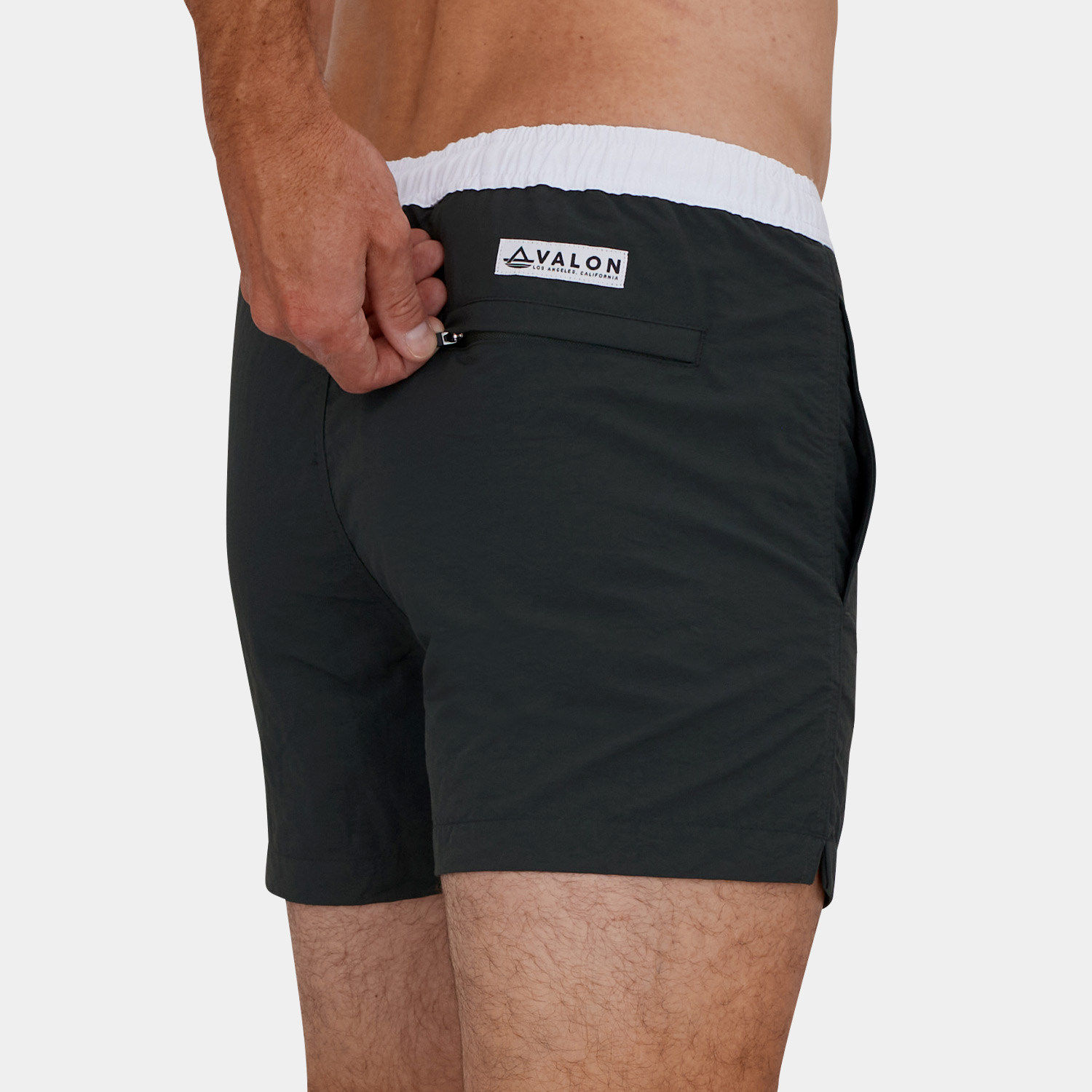 Mens Short Length X-Slim Fit Swim Trunks: Charcoal - 05